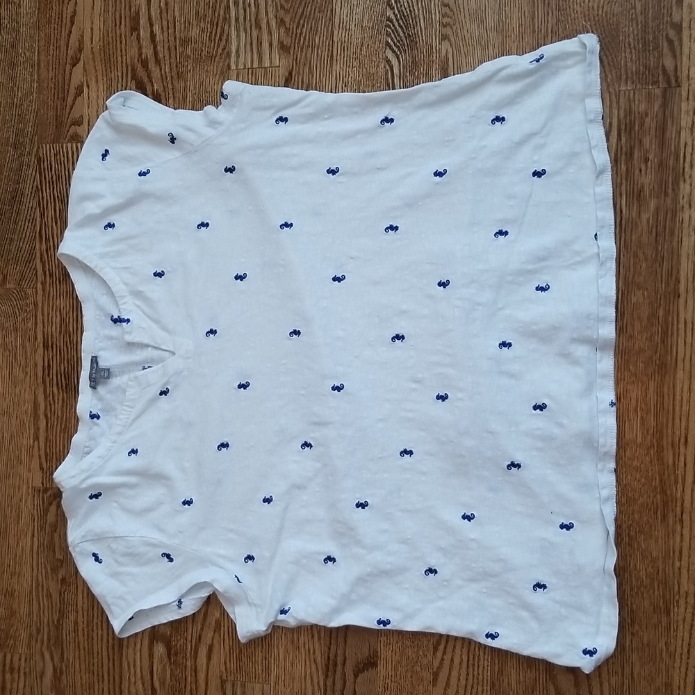 (XL) T by Talbots Embroidered 100% Cotton Lightweight Short Sleeve T-Shirt Vacay